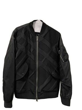 Burberry Black Quilted Bomber Jacket with Zippered Sleeve